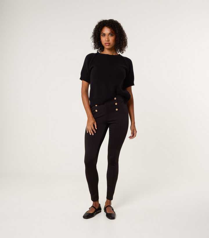 Blue Vanilla Black Button Detail High Waist Trousers