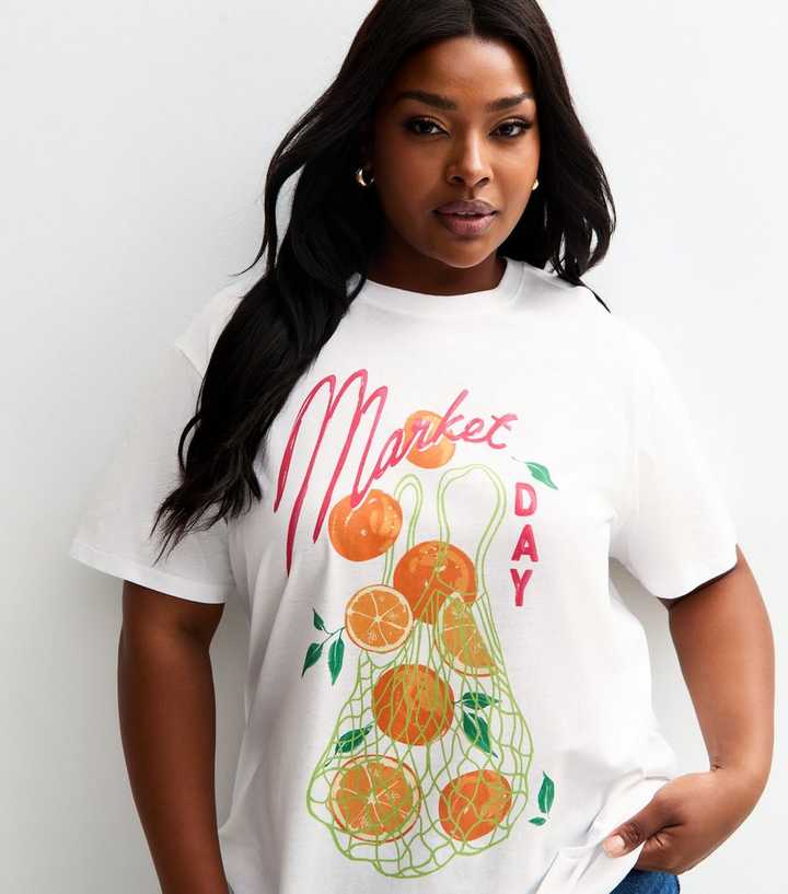 Tee-shirt Nollie Femme - Col V - Imprimé Orange Vert Blanc - Taille L - Occasion Très Bon État