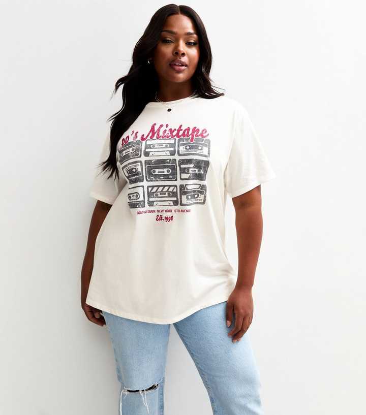 Curves Off White 90s Mixtape Oversized T-Shirt