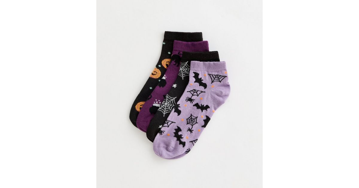 Multicolour Pack of Halloween Patterned Trainer Socks New Look