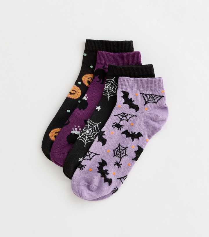 Multicolour Pack of 4 Halloween Patterned Trainer Socks