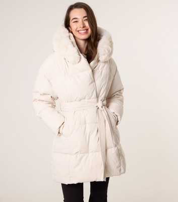 Blue Vanilla Stone Faux Fur Trimmed Hooded Puffer Coat