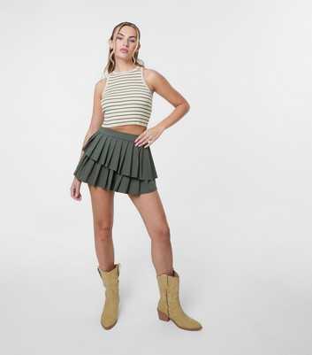 Pink Vanilla Khaki Pleated Asymmetric Mini Skirt