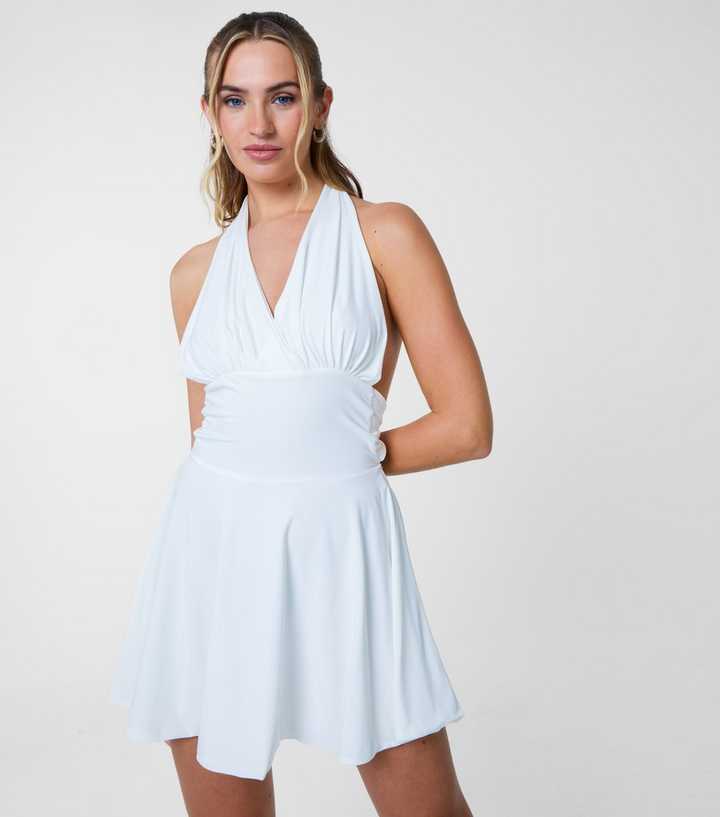Pink Vanilla White Halterneck Skater Skirt Mini Dress