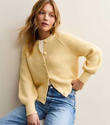 Yellow Ribbed Knit Raglan Sleeve Cardigan
