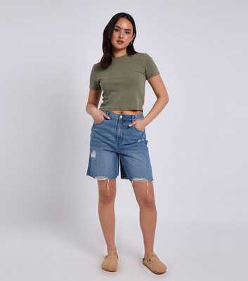 Urban Bliss Blue Distressed Bermuda Denim Shorts