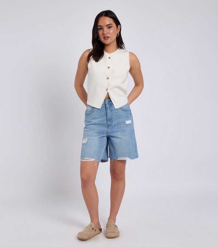 Urban Bliss Light Blue Distressed Bermuda Denim Shorts