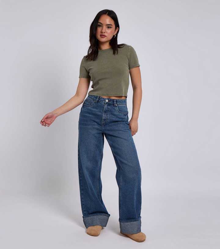 Urban Bliss Blue Wide Leg Turn Up Jeans