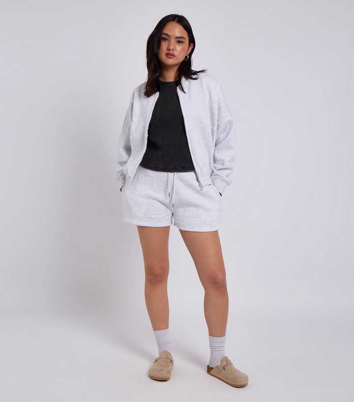 Urban Bliss Light Grey Zipped Bomber and Shorts Set