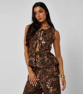 Urban Bliss Brown Leopard Print Tie Front Waistcoat
