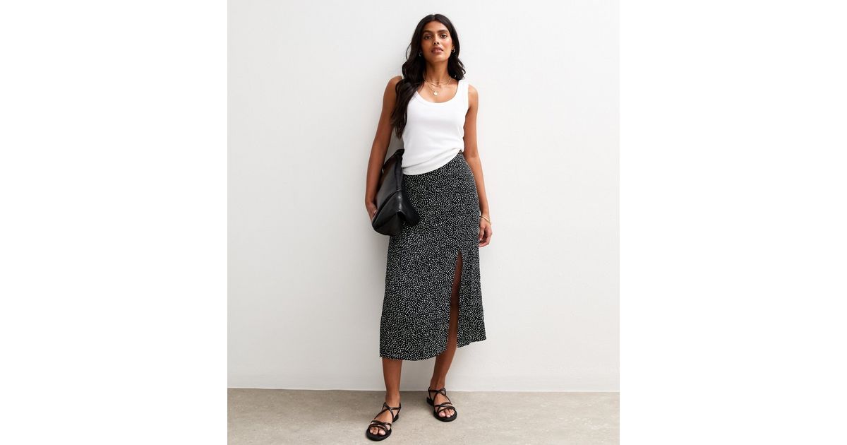 Heat Of It Polka-Dot One Shoulder Top Midi Skirt Set (Black/White)