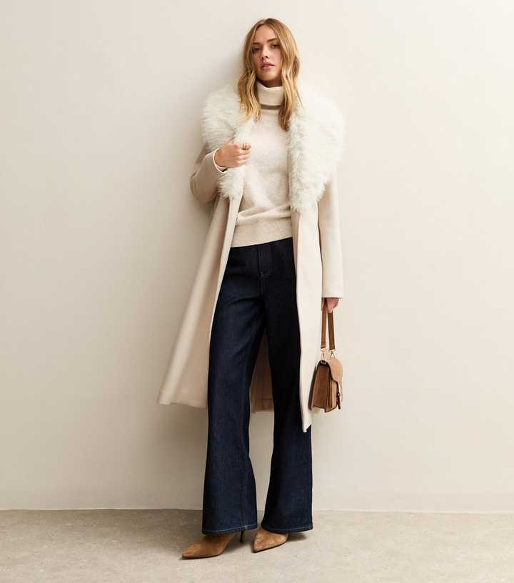 Stone Faux Fur Collar Wrap Coat