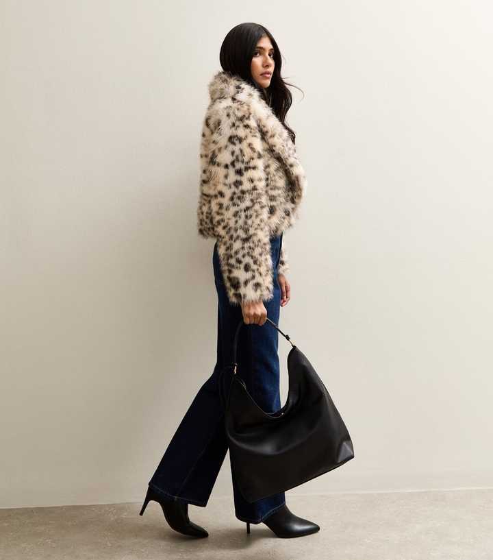 Brown Animal Print Faux Fur Cropped Jacket