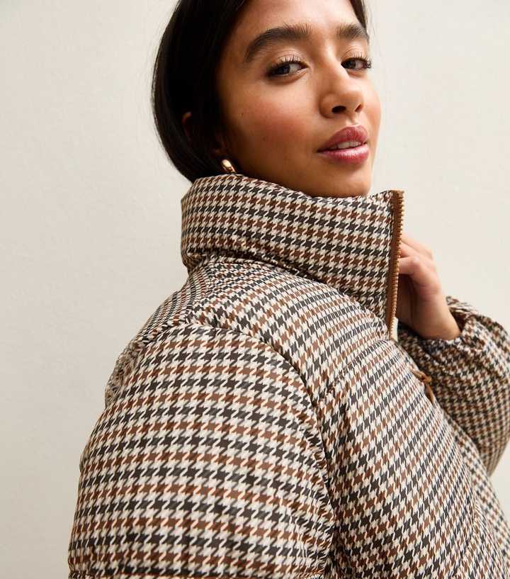 Petite Brown Check Puffer Jacket