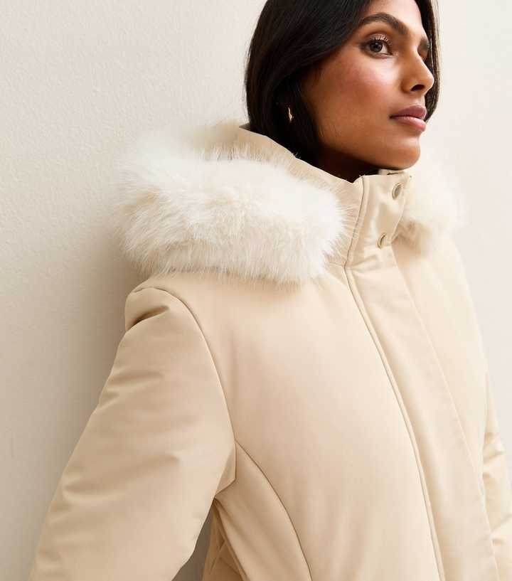 Premium Cream Hooded Puffer Jacket