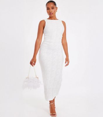 QUIZ Petite White Jacquard Midaxi Dress New Look