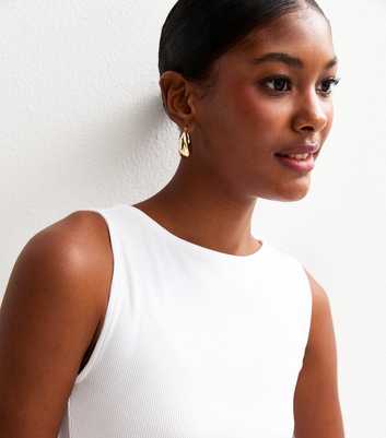 White Ribbed Slash Neck Vest Top