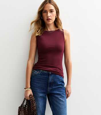 Dark Burgundy Ribbed Slash Neck Vest Top