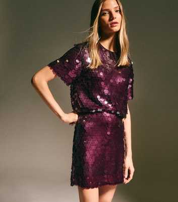 Dark Burgundy Sequin Mini Skirt