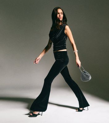 Black Velvet Flared Trousers New Look