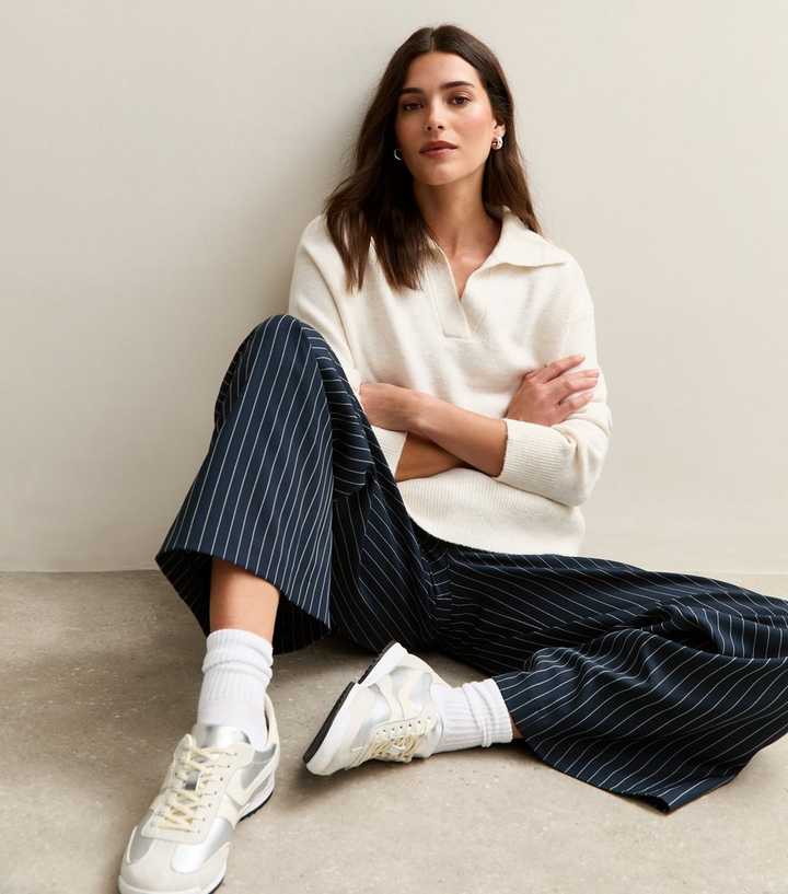 Blue Pinstripe Wide Leg Trouser