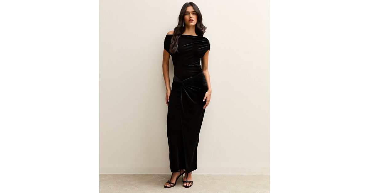 chinese dress ladies Simple Black Velvet Off the Shoulder Formal Dress main image 1
