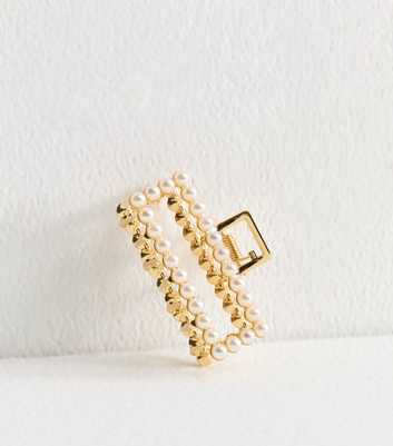 Gold Tone Faux Pearl Rectangle Hair Clip