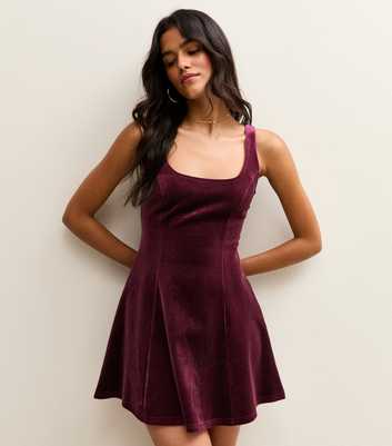 Burgundy Velvet Fit and Flare Micro Dress