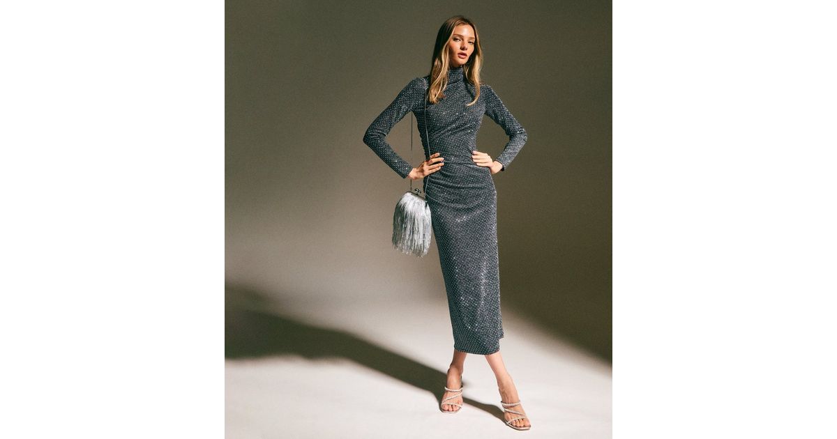 new look grey dress Opera Lace Hem Midi Dress S