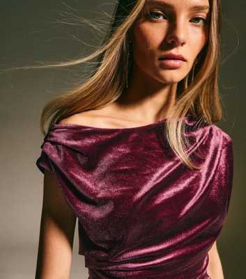 Burgundy Velvet Off The Shoulder Ruched Top