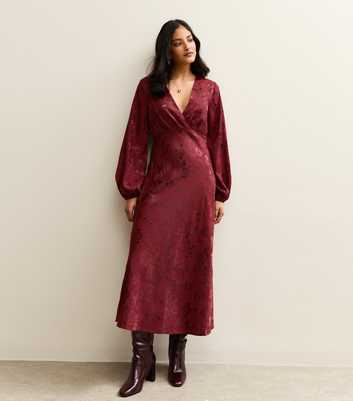 Dark Burgundy Floral Long Sleeve Midi Dress