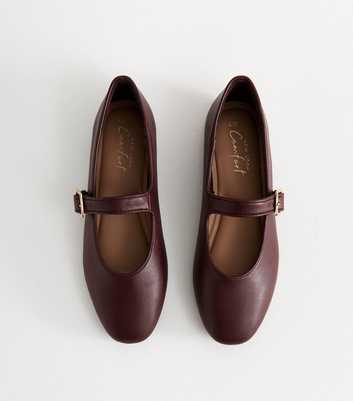 Dark Burgundy Faux Leather High Vamp Mary Janes Ballerina Flats
