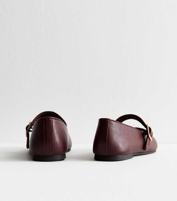 Women's Burgundy Flat Shoes With Dual Buckle Strap ... - Shein
