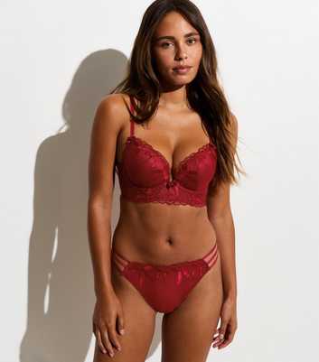 Bright Red Bow Embroidered Longline Push Up Bra