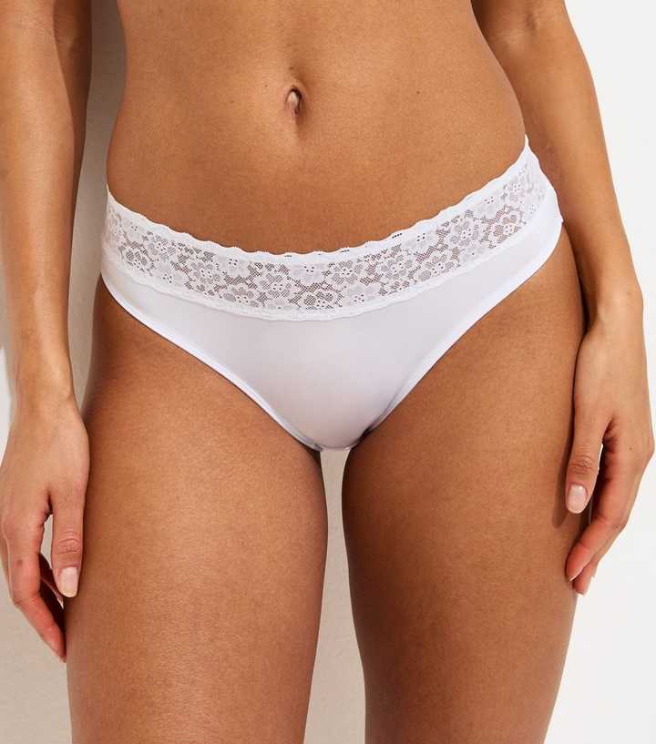 White Microfibre Flat Lace Top Brazilian Briefs