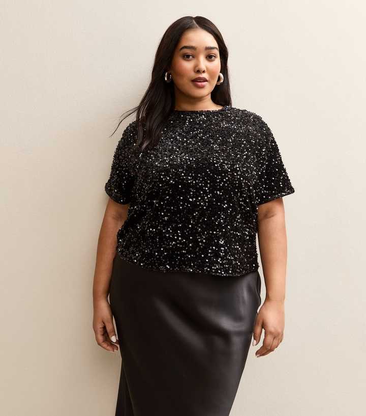 Curves Black Sequinned Top