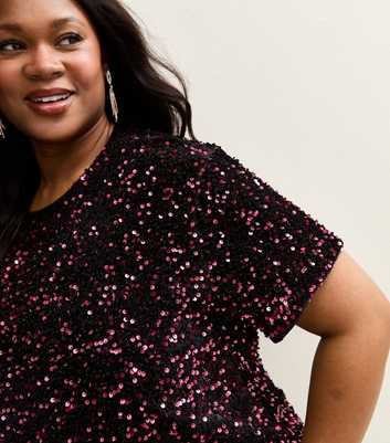Curves Burgundy Sequinned Top