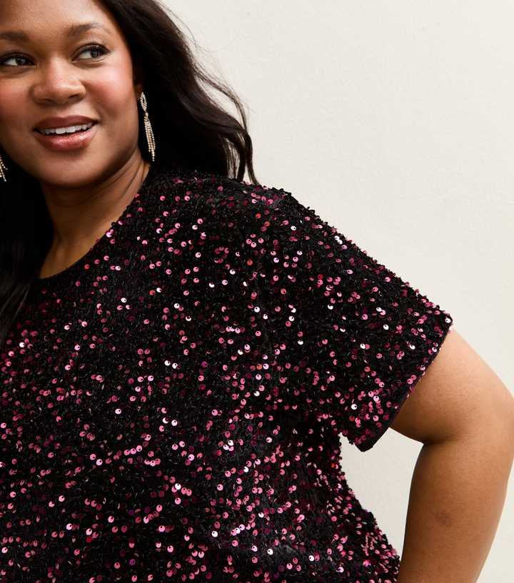 Curves Burgundy Sequinned Top