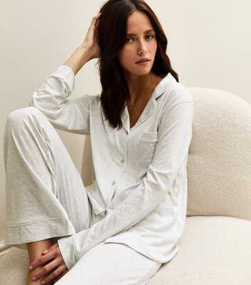 Marl Grey Contrast Trim Revere Collar Pyjama Set