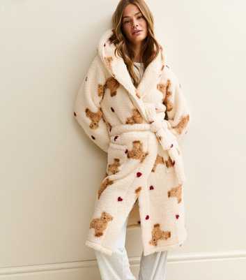 Cream Teddy Print Fleece Robe