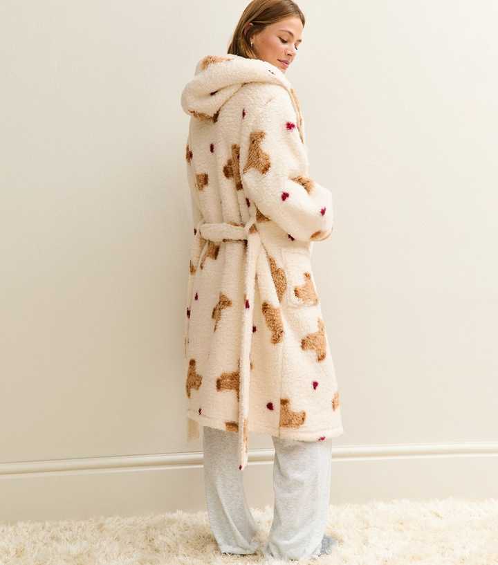 Cream Teddy Print Fleece Robe | New Look
