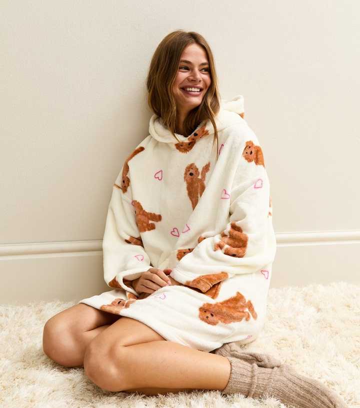 White Dog Design Oversized Fleece Hoodie