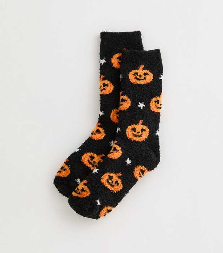 Black Halloween Pumpkin Illustration Cosy Socks