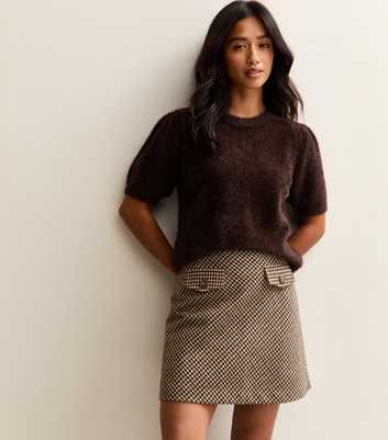 Petite Brown Brushed Checked Mini Skirt