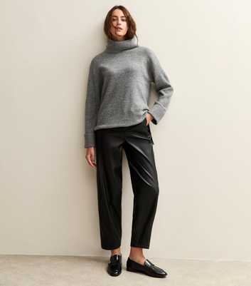Black Faux Leather Barrel Leg Trousers