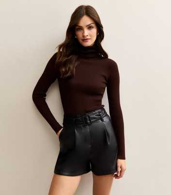 Tall Black Faux Leather Belt Shorts