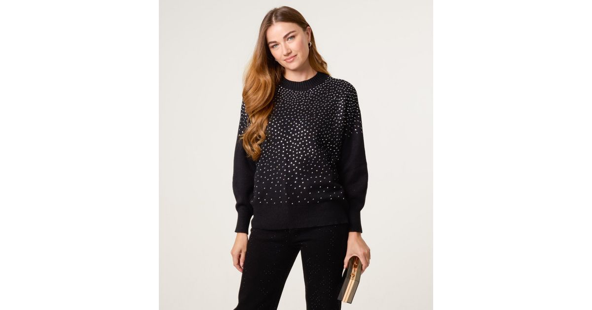 Blue Vanilla Black Diamanté Embellished Jumper New Look