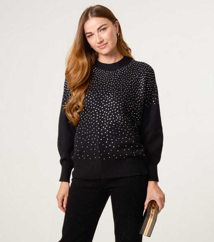 Blue Vanilla Black Diamanté Embellished Jumper