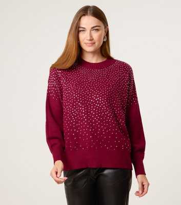 Blue Vanilla Light Burgundy Diamanté Embellished Jumper