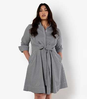 Apricot Curves Navy Striped Shirt Dress